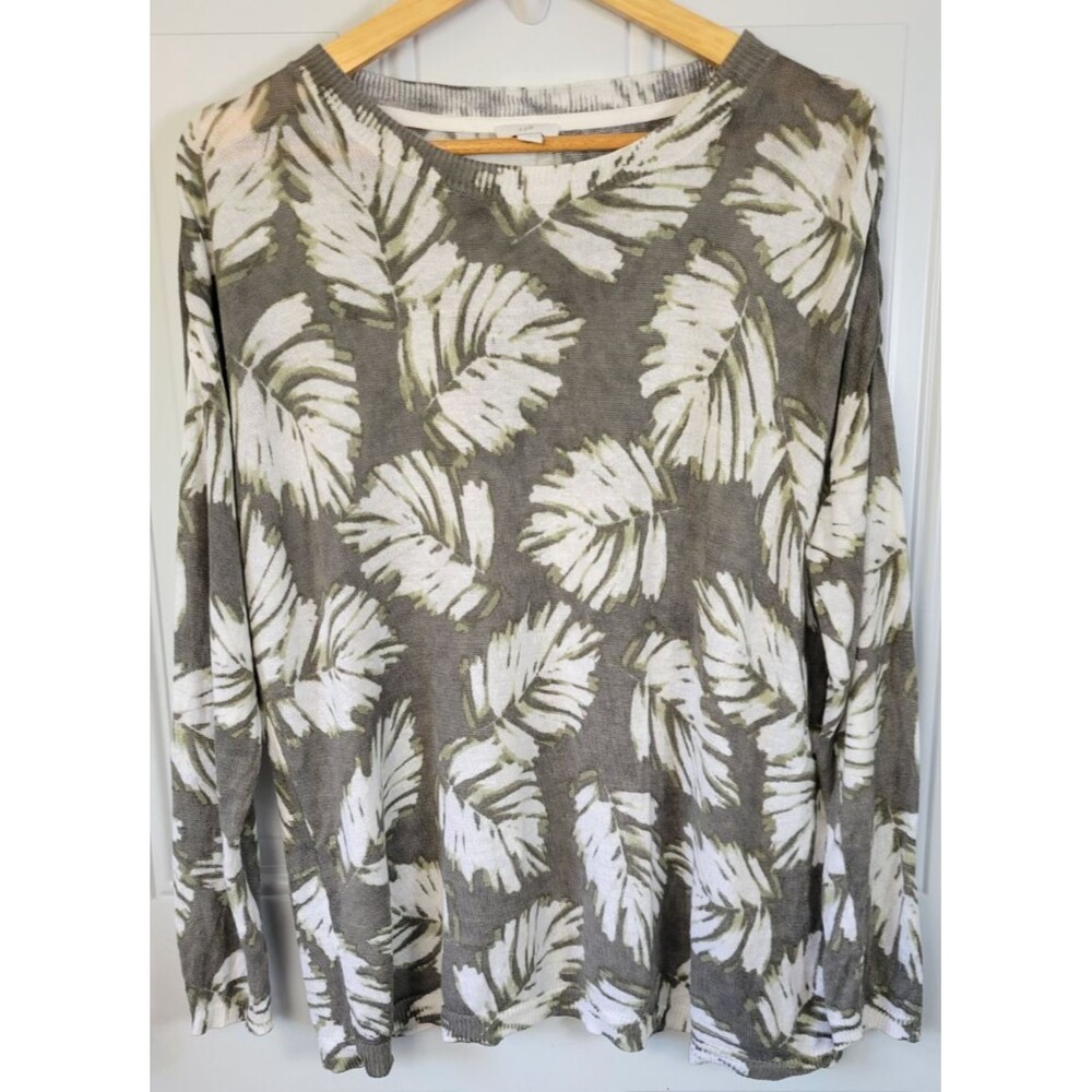 J. Jill Linen Blend Tropical Leaf Pullover Sweater Size M